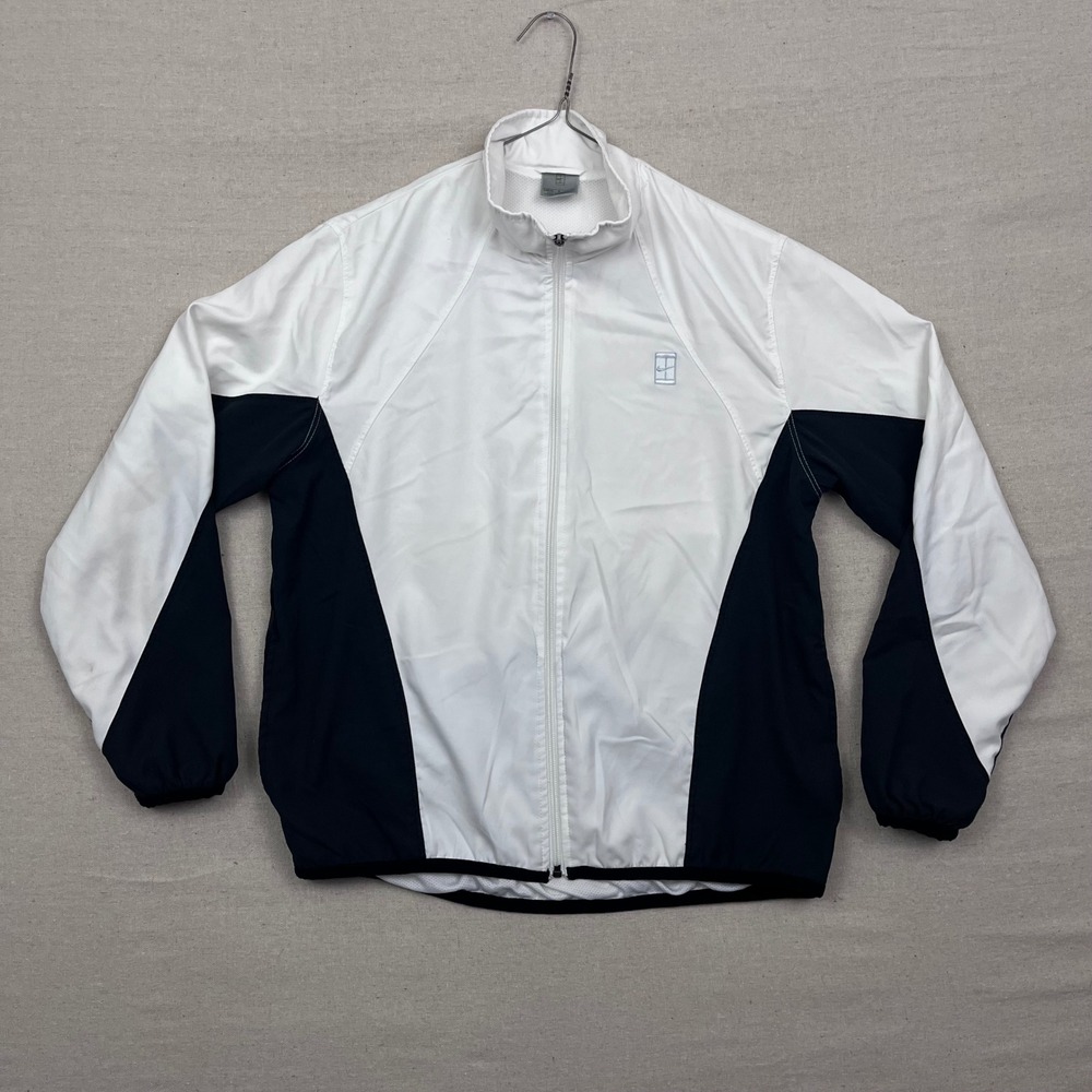 Y2K Nike Tennis Jacket White Black Zip Up Athletic‎ Track Jacket Men's Medium